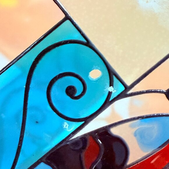 Butterfly Stained Suncatcher Decorative Window Art Oval Hanging VTG Home Swirl - Picture 6 of 12